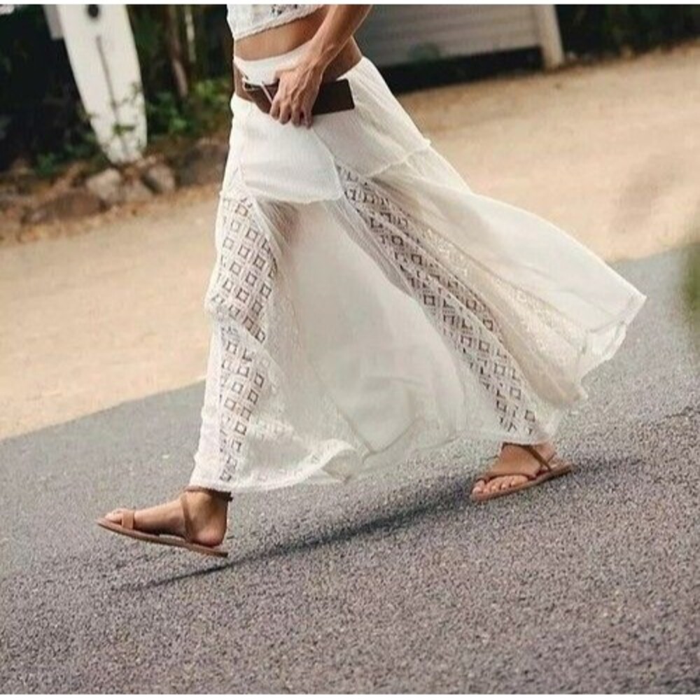 Free People White Lace Maxi Skirt